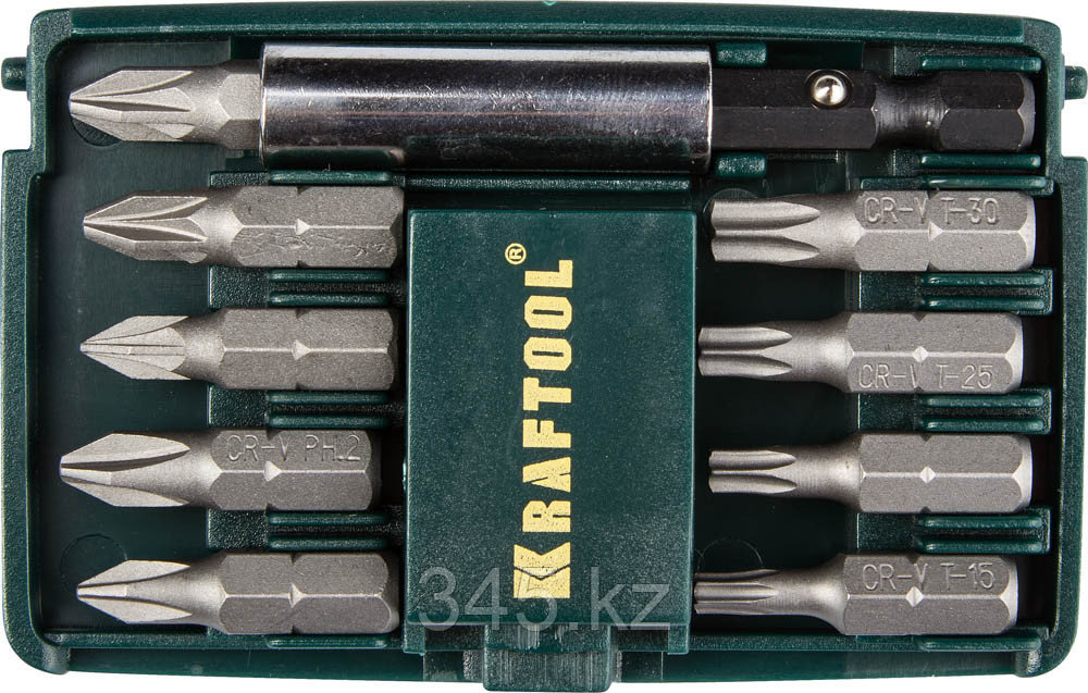 Набор бит "COMPACT-10" с магнитным адаптером, KRAFTOOL 26130-H10, в мини бит-боксе, 10 предметов - фото 1 - id-p22280072