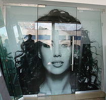 Стеклянная Маятниковая Дверь с фрамугой и боковыми панелями.