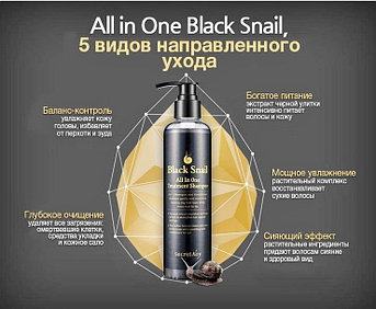 Secret Key Black Snail All In One Treatment Shampoo - Инновационное средство 2в1 - шампунь + лечебный уход 250