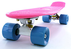 Пластборд (Пенни борд) 22" BRASS (розовая дека / голубые колеса)