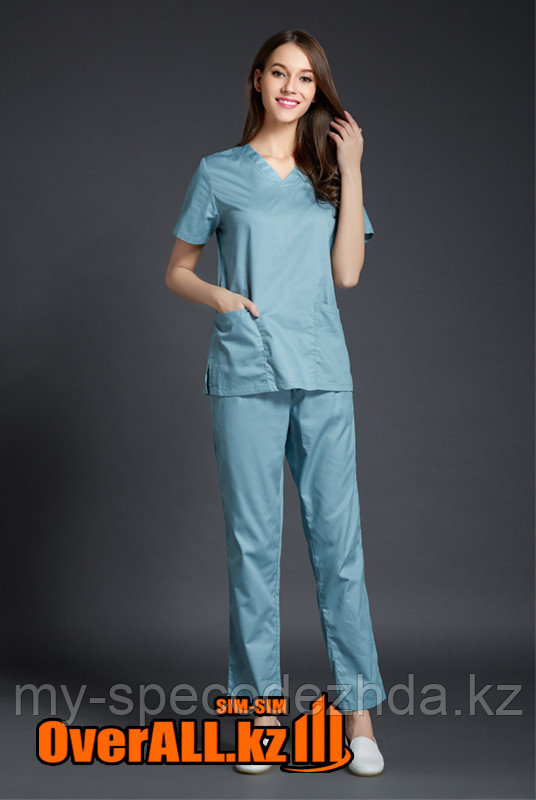 Серо-голубой женский медицинский костюм