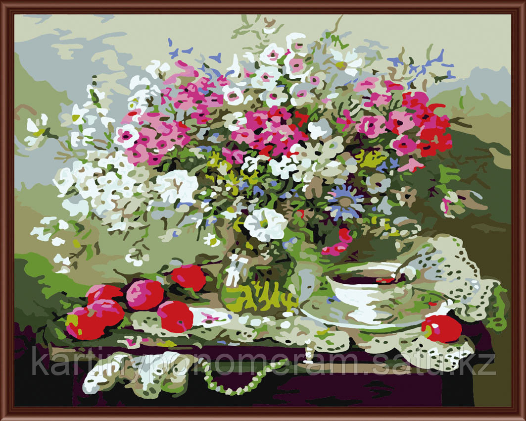 Картины-раскраски по номерам, "Бело-розовый букет"