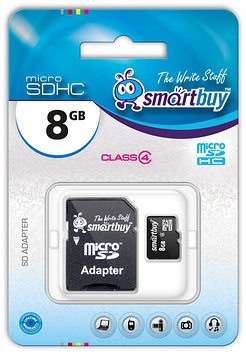 Карта памяти Micro SDHC Smartbuy 8GB Сlass 4 (с адаптером SD)