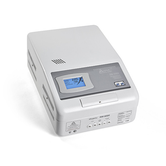 Стабилизатор (AVR), SVC, RW-9000(7000Вт), LCD-дисплей, Диапазон работы AVR: 110-275В, Клеммная колодка, Серый