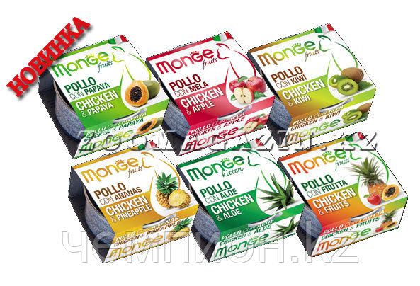 Monge Friuts, Монже влажный корм для кошек, курица с фруктами, баночка 80гр.