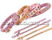 01-FW2011 Formydogs, Формайдог гламурный ошейник для декоративных собак, велюр с кристаллами, 1*20-25см, золот