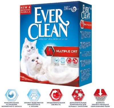 Ever Clean Multiple Cat, Эвер Клин комкующийся наполнитель для нескольких кошек, уп. 10л.