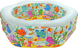 Надувной бассейн "аквариум", "Риф" с надувным дном Intex