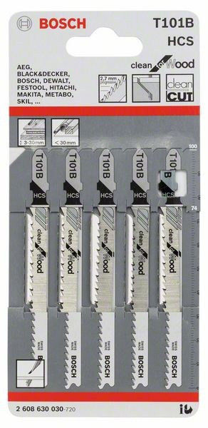 (2608630030) 5 Лобзиковых пилок T 101 B, HCS//Bosch