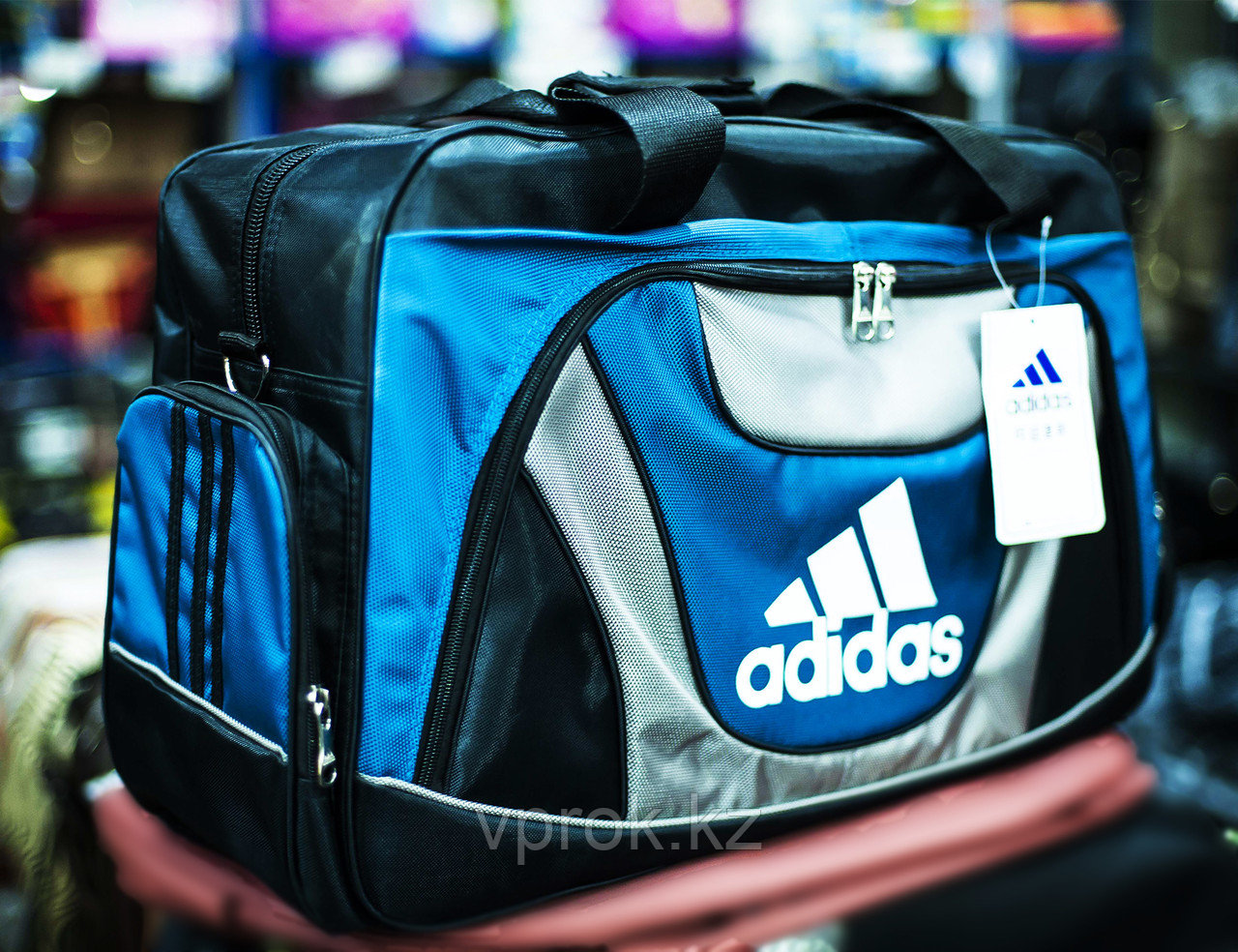 Большая спортивная дорожная сумка "ADIDAS", 54х20х35см, (черно-голубая) - фото 1 - id-p29965420