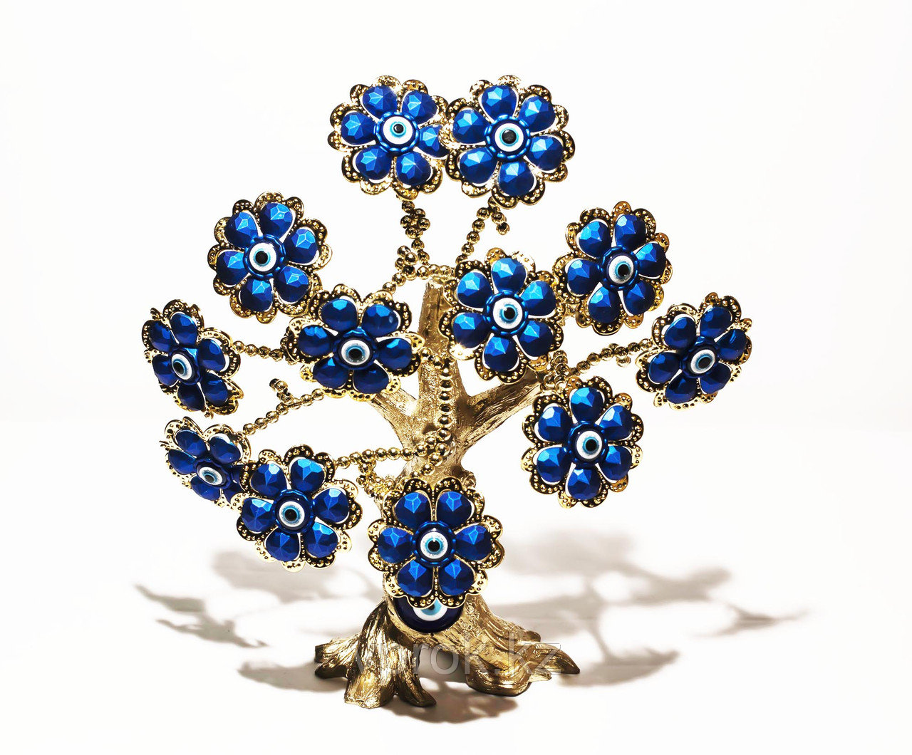 Статуэтка "Дерево от сглаза, оберег", 26*28 см, золотистый ствол, синие цветы