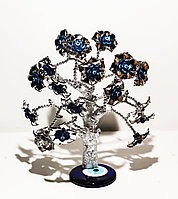 Статуэтка "Дерево от сглаза, оберег", 25*30 см, серебристый ствол, синие цветы