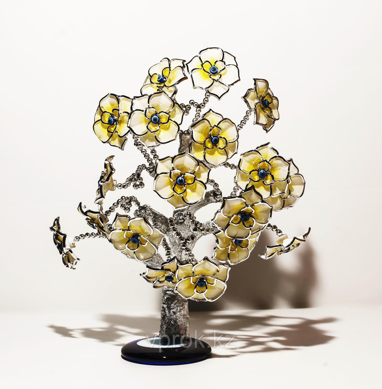 Статуэтка "Дерево от сглаза, оберег", 25*30 см, серебристый ствол, желтые цветы