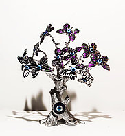 Статуэтка "Дерево от сглаза, оберег", 23*28 см, серебристый ствол, фиолетовые бабочки