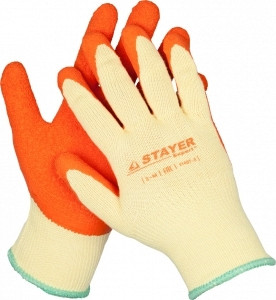 Перчатки STAYER "EXPERT"  рабочие с рельефным латексным покрытием, 10 класс, S-M