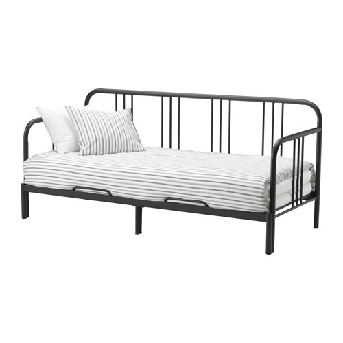 Кровать кушетка ФИРЕСДАЛЬ черный с 2 матрасами Мосхульт жесткий ИКЕА, IKEA