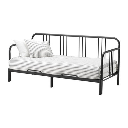 Кровать кушетка ФИРЕСДАЛЬ черный с 2 матрасами Мосхульт жесткий ИКЕА, IKEA, фото 2