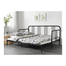 Кровать кушетка ФИРЕСДАЛЬ черный с 2 матрасами Мосхульт жесткий ИКЕА, IKEA, фото 3