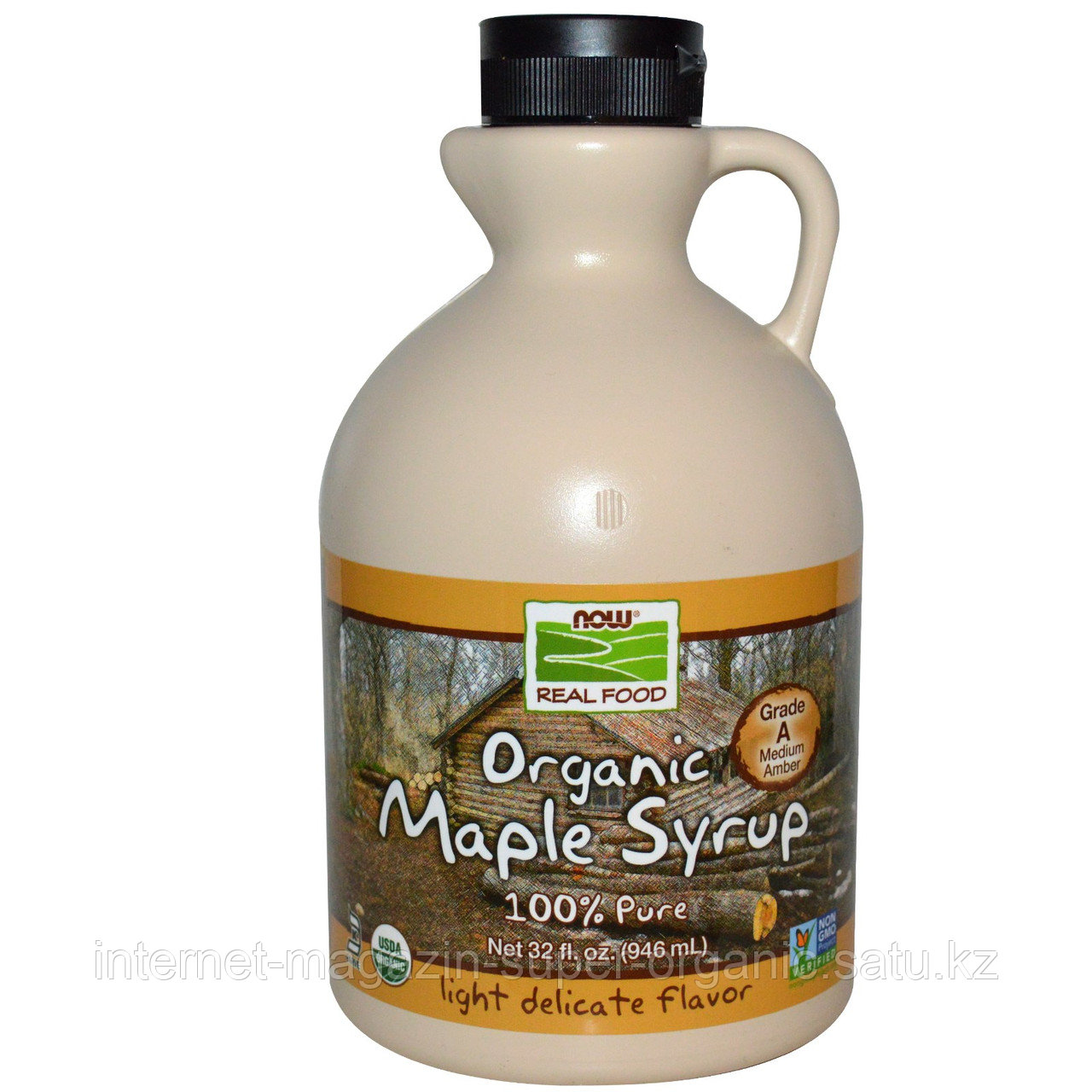 Кленовый сироп органический, класс А, средний янтарный, 946 мл. Now Foods, Real Food