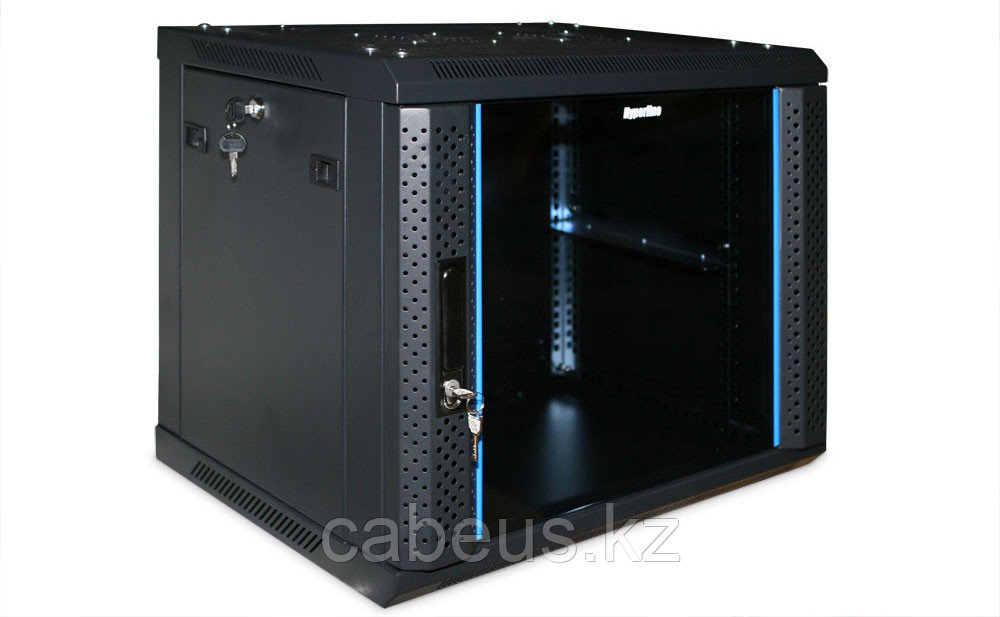 Hyperline TWFS-0645-GP-RAL9004 Шкаф настенный 19-дюймовый (19"), 6U, 367х600х450мм, стеклянная дверь с