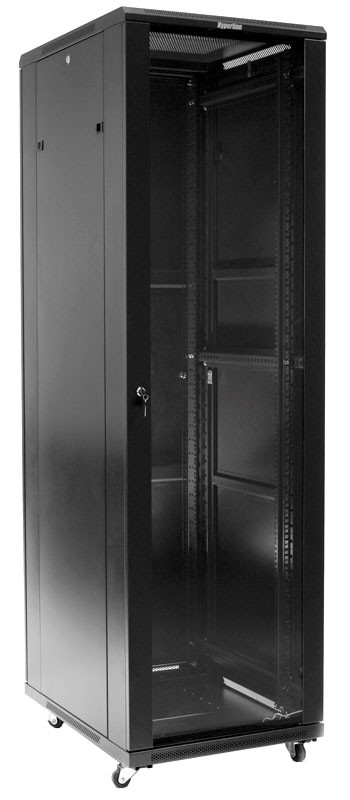 Hyperline TTC-3266-GS-RAL9004 Шкаф напольный 19-дюймовый (19"), 32U, 1610x600x600, передняя стеклянная и