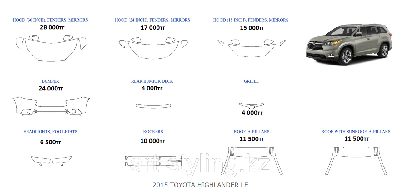 Toyota HIGHLANDER 2015-2016г.в. готовые лекала - фото 1 - id-p32161181