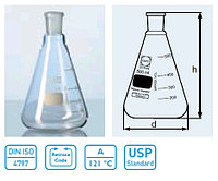 Колба коническая КН-1-100 со шлифом и шкалой, горловина 19/26, без пробки (Duran)