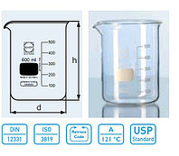 Стакан лабораторный низкий Н1-2000 мл с делениями (Duran)