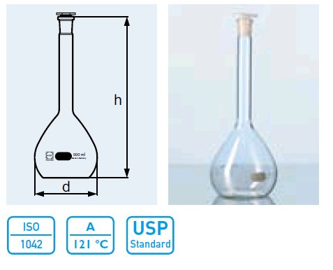 Колба мерная с 1 отметкой и п/э пробкой NS 10/19, 25 мл, класс А (Duran), фото 1