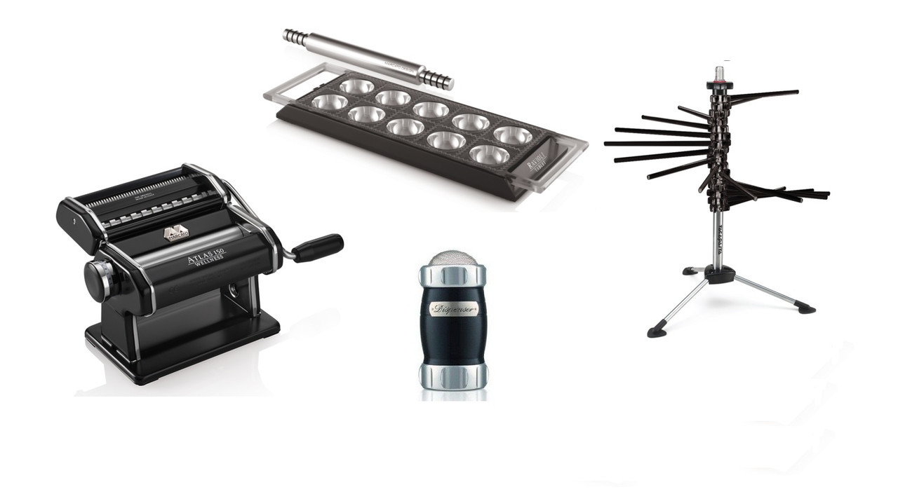Набор для пасты Marcato Pasta Set Le Cadeau Nero (Atlas 150 mm + Ravioli Tablet + Tacapasta + Dispenser)