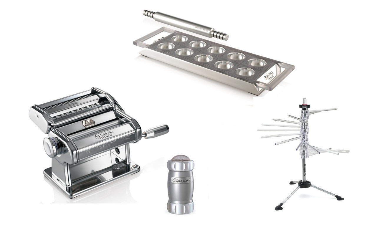 Marcato Pasta Set Le Cadeau Argento, лапшерезка ручная тестораскатка, сушилка для лапши, пельменница, сито
