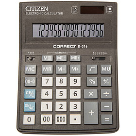 Калькулятор настольный Correct D 16 разрядов, двойное питание, 155*205*28 мм, черный