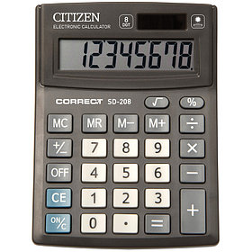Калькулятор настольный Correct SD 8 разрядов, двойное питание, 103*138*24 мм, черный