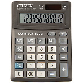 Калькулятор настольный Correct SD 12 разрядов, двойное питание, 103*138*24 мм, черный