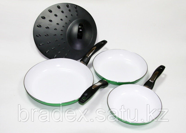 Набор из 3 сковородок с керамическом покрытием и одной крышки - фото 2 - id-p1592979