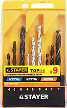 Набор STAYER "STANDARD": Сверла комбинированные, дерево (4-6-8мм), металл (4-6-8мм), бетон (4-6-8мм), 9 предметов                                     