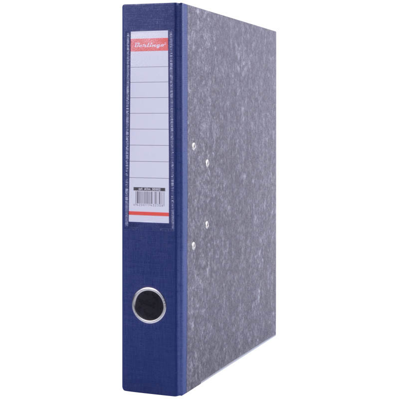Папка-регистратор 50мм, мрамор, с карманом на корешке, нижний метал. кант, синяя