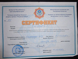 Сертификат по Гражданской защите и ЧС вед специалист нашей организации