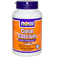 Кальций из кораллов, (для детей и взрослых) 1000 мг, 100 капсул на растительной основе.  Now Foods
