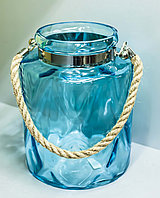 Декоративная банка -сувенир, подвесная (голубое стекло),25см