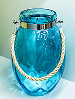 Декоративная банка -сувенир "Овал", подвесная (голубое стекло),33см