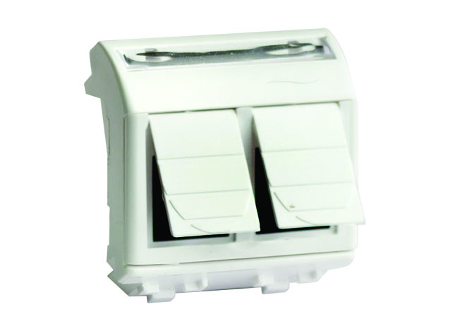 Ком.роз. двойная RJ45 кат.6 экран. (8P8C, Hyperline, Dual IDC: 110&Krone) Brava, белая, 2мод