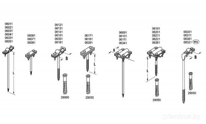 Универсальные держатели, L=18 cm, B до 50 mm, вбивающийся, серия Silver