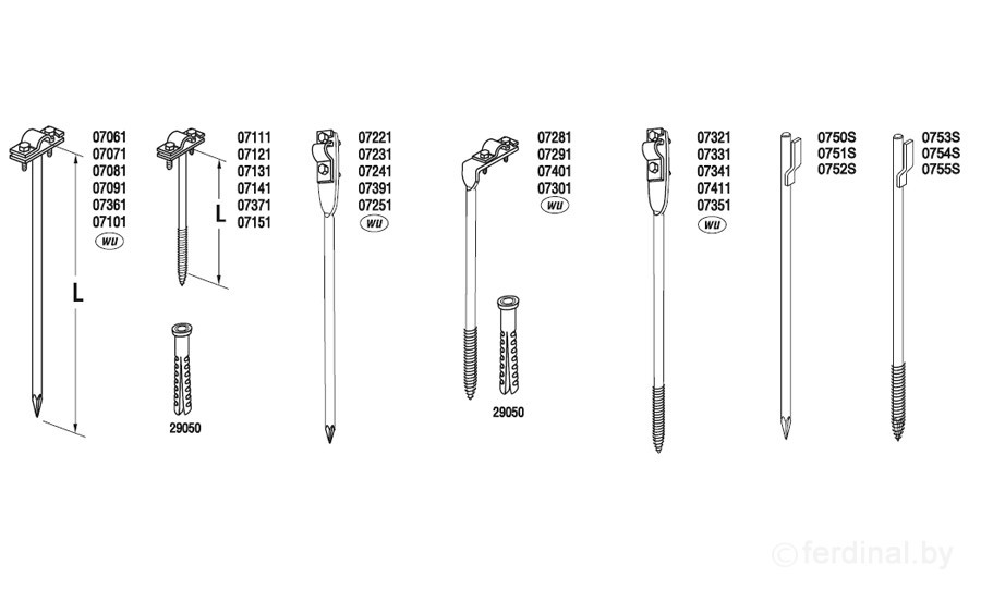 Держатель проволоки L=33 cm, вбиваемый, проволока Ø 5-10 mm, серия Silver