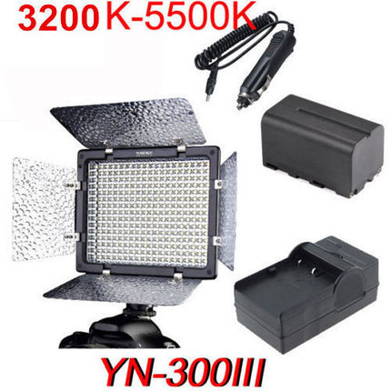 YN-300 III Накамерный LED 5500К прожектор с аккумулятором NP-F970 и зарядным устройством, фото 2