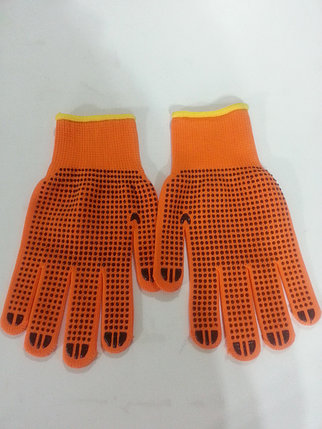 Перчатки х/б оранжевые с точечками, фото 2