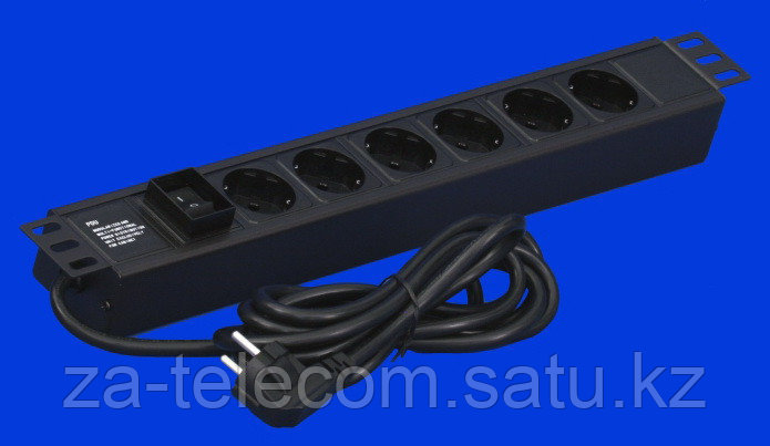 Блок электрических розеток Toten PD.0604.9000 для шкафов, 6 розеток Schuko, 19", длина кабеля 3 м.