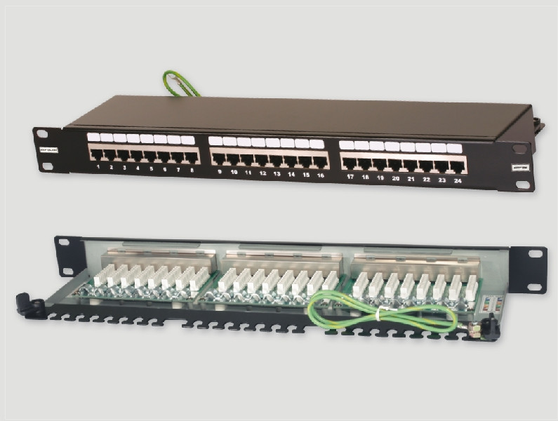 Eurolan Коммутационная панель 1U 19", 24хRJ45, 568A/B, FTP, кат.5е, черная 