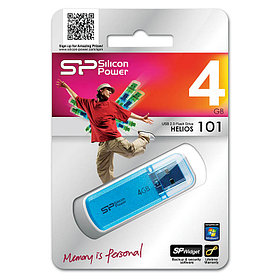 Память SiliconPower USB Flash   4GB USB2.0 Helios 101 голубой (металл.корпус)
