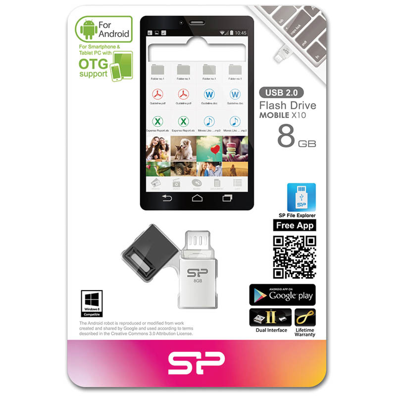 Память SiliconPower USB Flash   8Gb USB2.0/microUSB Mobile X10 OTG золотистый